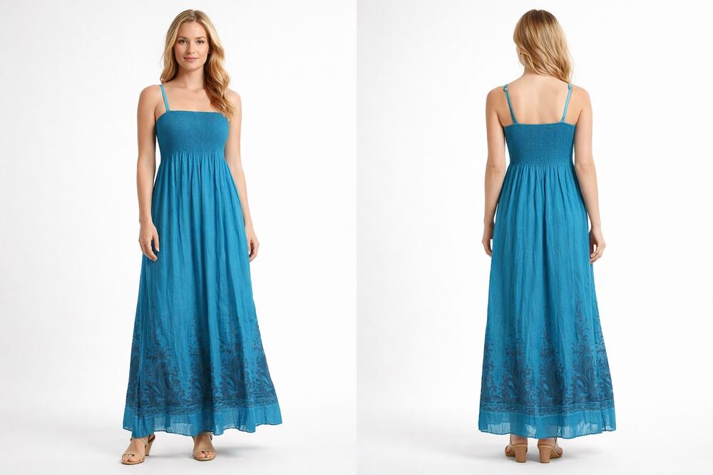 Lapis Anthropologie Teal Smocked Maxi Dress Paisley Gauze Festival Cottagecore
